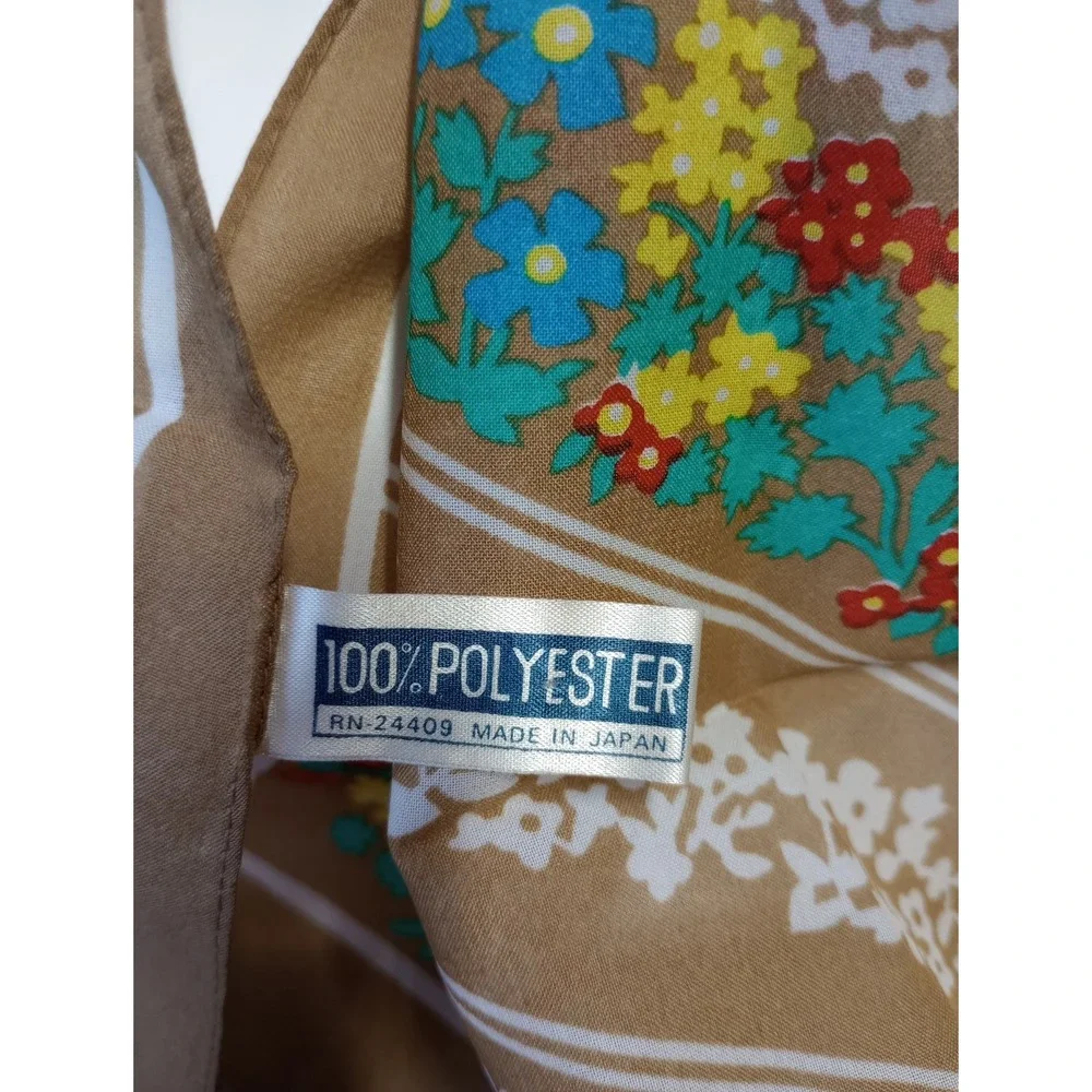 Vintage Polyester Striped Floral Brown White 12